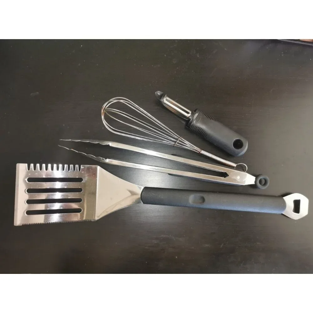 Lot Set 4 Stainless Utensils‎ Spatula BBQ Tool, OXO Peeler, Grill Tong, Whisk